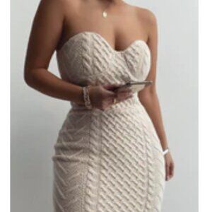 Beige/Ivory Strapless Knit Bustier dress